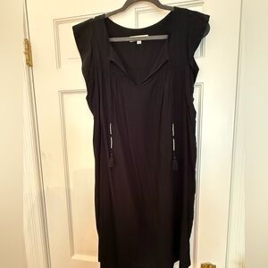Loft Black Flutter Sleeve Dress with Tassels